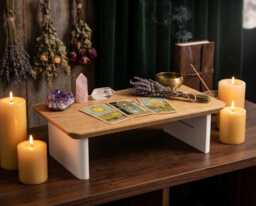 Tabletop Altar With Shelf, Custom Space Crystal Display Stand, Prayer Table, Meditation Buddhist Altar, Walnut Wood Spiritual Table