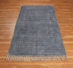 Handwoven Cotton Dhurrie Rug, Black Grey Kilim, Boho Farmhouse Tassel Carpet - thumbnail 1