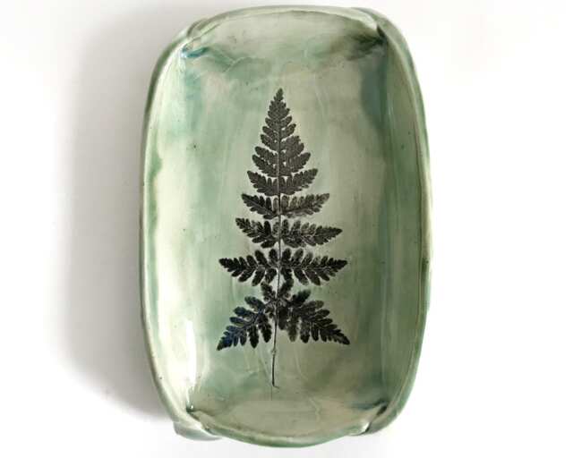 Fossil Fern Ceramic Dish Handmade Stoneware Soap/Jewelry Tray - image 1