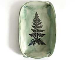 Fossil Fern Ceramic Dish Handmade Stoneware Soap/Jewelry Tray - thumbnail 1