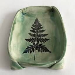 Fossil Fern Ceramic Dish Handmade Stoneware Soap/Jewelry Tray - thumbnail 4