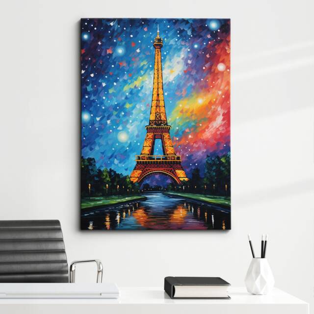 Eiffel Tower Paris France Europe Travel Abstract Oil Modern Painting Wall Art, Framed Canvas Poster Print Home/Office Room Decor, Gifts - image 1