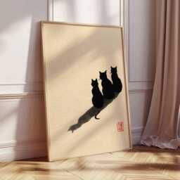 Japanese Cat Art Print, Minimalist Ink Painting, Zen Animal Wall Art, Oriental Silhouette Poster, Modern Decor - thumbnail 2