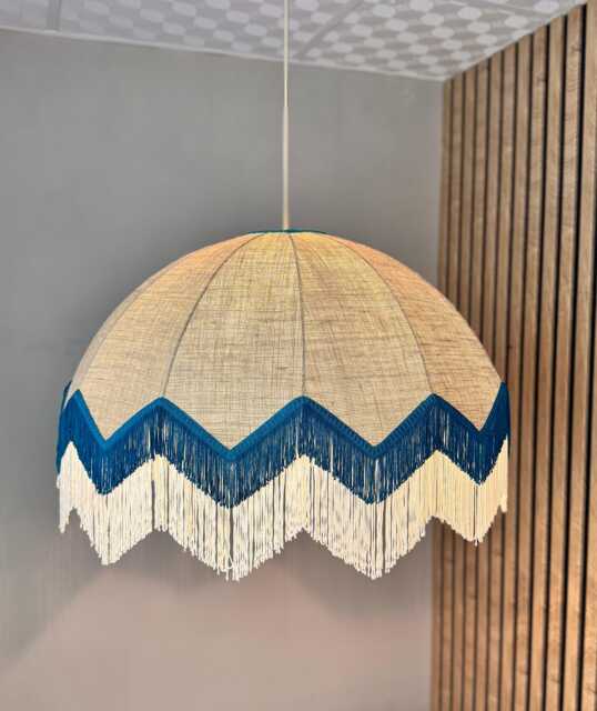 Boho Fringe Chandelier, Burlap Tassel Pendant Light - image 1