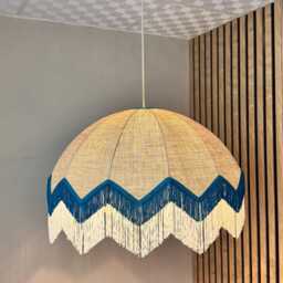 Boho Fringe Chandelier, Burlap Tassel Pendant Light - thumbnail 2