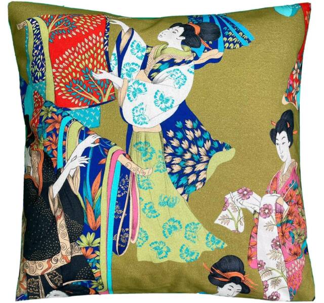 Japanese Kimono Lady Cushion Cover Floral Asian Decorative Pillow - image 1