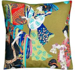 Japanese Kimono Lady Cushion Cover Floral Asian Decorative Pillow - thumbnail 1