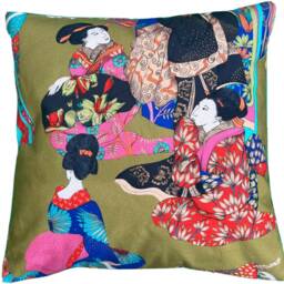 Japanese Kimono Lady Cushion Cover Floral Asian Decorative Pillow - thumbnail 3