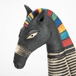 Black Horse With Three 3 Colorful Birds Ceramic Sculpture - thumbnail 4