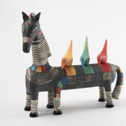 Black Horse With Three 3 Colorful Birds Ceramic Sculpture - thumbnail 2