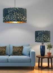 Handmade By Order Luxury Bronze Effect Leopard Cheetah Animal Print On Velvet Drum Lamp Shade Pendant Light All Shapes & Sizes - thumbnail 1