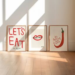 Set Of 3 Kitchen Prints, Red Print, Retro Wall Art, Aesthetic Decor, Gallery Wall, Home Inspo, Unframed - thumbnail 1