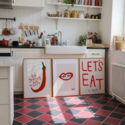 Set Of 3 Kitchen Prints, Red Print, Retro Wall Art, Aesthetic Decor, Gallery Wall, Home Inspo, Unframed - thumbnail 3