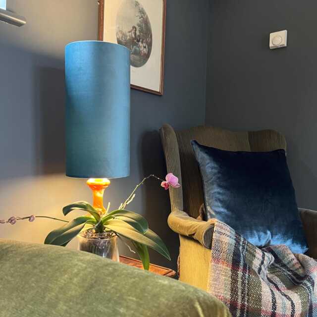 Teal Velvet Cylinder Lampshade, Extra Tall Lampshade Plain Teal Blue Velvet - image 1