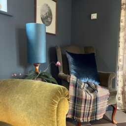 Teal Velvet Cylinder Lampshade, Extra Tall Lampshade Plain Teal Blue Velvet - thumbnail 2