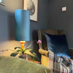 Teal Velvet Cylinder Lampshade, Extra Tall Lampshade Plain Teal Blue Velvet - thumbnail 1