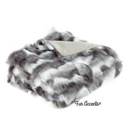 Gray Tibetan Fox Faux Fur Throw Blanket, Minky Cuddle Lining - thumbnail 2