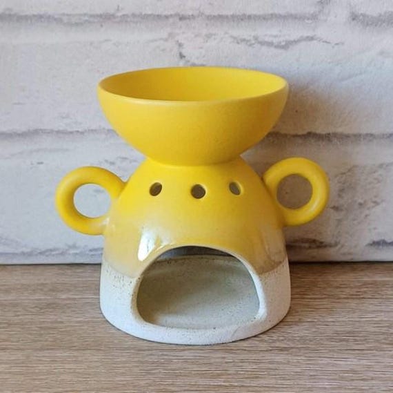 Yellow Stoneware Mojave Glaze Stone Effect Oil Burner Wax Melts Fragrance Tea Light Holder Home Decoration Decor Thank You Gift Present