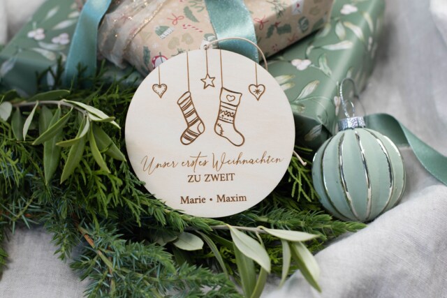 Personalized Wooden Pendants, Our First Christmas To 2, 3, 4, 5, Tree Pendants With Names, Family Bauble Made Of Wood - image 1