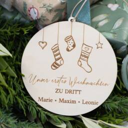 Personalized Wooden Pendants, Our First Christmas To 2, 3, 4, 5, Tree Pendants With Names, Family Bauble Made Of Wood - thumbnail 2