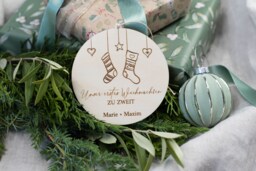 Personalized Wooden Pendants, Our First Christmas To 2, 3, 4, 5, Tree Pendants With Names, Family Bauble Made Of Wood - thumbnail 1