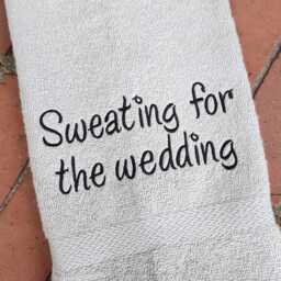 "Embroidered Sweat Towel Personalized Fitness Gift, Gym Hand Towel, ""Sweating For The Wedding" - thumbnail 3