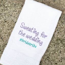 "Embroidered Sweat Towel Personalized Fitness Gift, Gym Hand Towel, ""Sweating For The Wedding" - thumbnail 2