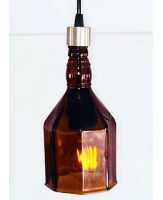 Hanging Pendant Lamp - Amber Indian Whiskey Bottle Pendant Light - image 1