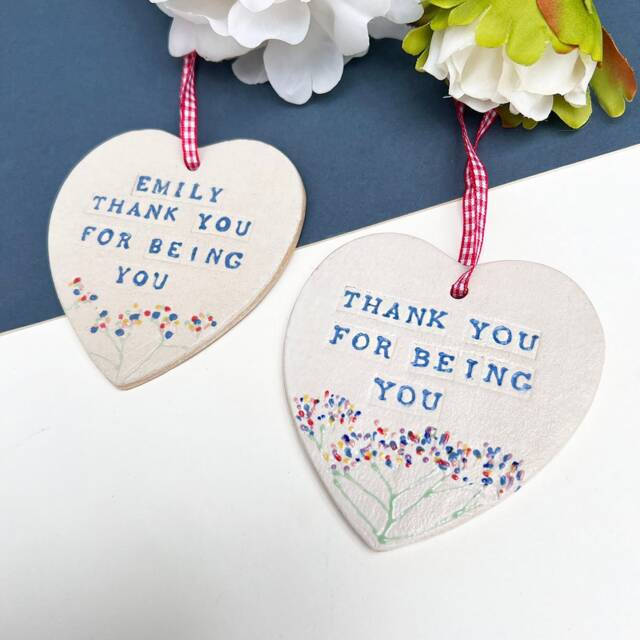 Thank You For Being Ceramic Hanging Heart, Personalised Unique Friendship Gift Best Friend - image 1