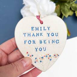Thank You For Being Ceramic Hanging Heart, Personalised Unique Friendship Gift Best Friend - thumbnail 2