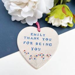 Thank You For Being Ceramic Hanging Heart, Personalised Unique Friendship Gift Best Friend - thumbnail 3