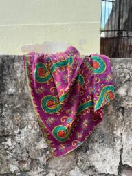 Handmade Reversible Cotton Kantha Quilt Colorful Boho Bedspread