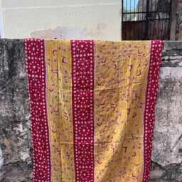 Handmade Reversible Cotton Kantha Quilt Colorful Boho Bedspread - thumbnail 4
