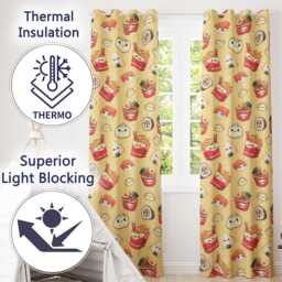 Cute Kawaii Sushi Ramen Dumpling Asian Food Seamless Pattern Yellow Background Readymade Eyelet Ring Top Thermal 100% Blackout Curtains - thumbnail 3