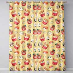 Cute Kawaii Sushi Ramen Dumpling Asian Food Seamless Pattern Yellow Background Readymade Eyelet Ring Top Thermal 100% Blackout Curtains - thumbnail 2