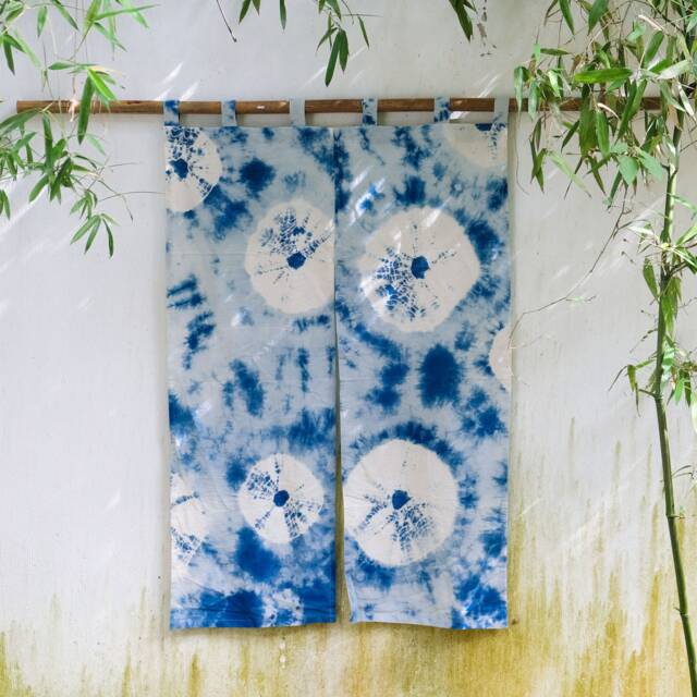 Indigo Tie Dye Door Curtain Japanese Linen Tapestry Wall Hanging - image 1