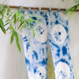 Indigo Tie Dye Door Curtain Japanese Linen Tapestry Wall Hanging - thumbnail 2