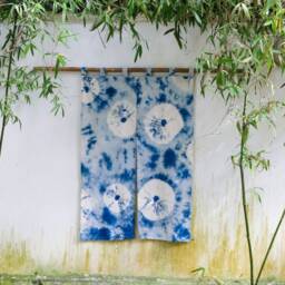 Indigo Tie Dye Door Curtain Japanese Linen Tapestry Wall Hanging - thumbnail 3