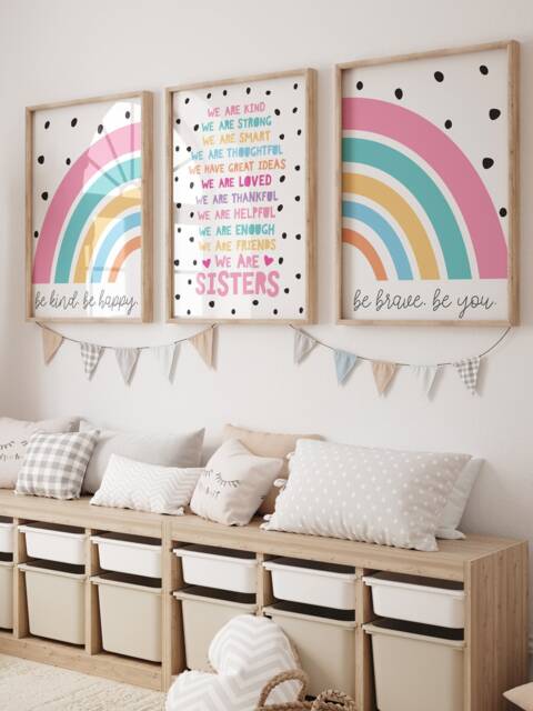 Set Of 3 Sister Prints, Girls Affirmation Bedroom Decor, Wall Art, Nursery Quotes, Playroom Print - image 1