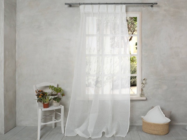 Linen Curtain-Linen Panel in White Color- Curtain With Three Pinch Pleated - Sheer Curtain Width 34'' - 86cm X Custom Length - image 1
