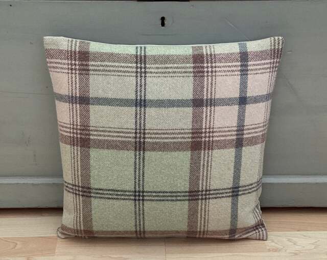 Handmade Tartan Plaid Cushion Cover Balmoral Sage Green Tweed Pillow Sham - image 1