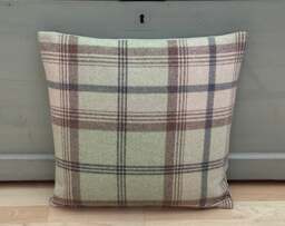 Handmade Tartan Plaid Cushion Cover Balmoral Sage Green Tweed Pillow Sham - thumbnail 1