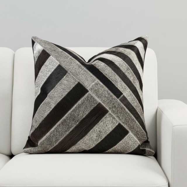 Black Gray Patchwork Cowhide Cushion 48x48 - image 1
