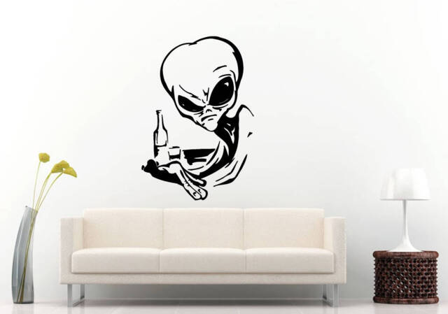 Alien Ufo Extra Terrestrial Funny Drinking Bottle Bar Wall Sticker Decal Vinyl Mural Decor Art L2298 - image 1