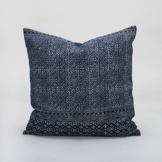 Indigo Batik Throw Pillow Cover, 20x20, Ethnic Hmong Design - image 1