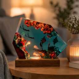 Manta Ray Resin Lamp, Diver Ocean Led Night Light, Underwater Coastal Decor - thumbnail 2
