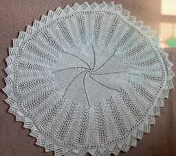 Hand Knitted Lacy Baby Shawl Circular Christening Blanket. Made To Order - thumbnail 1