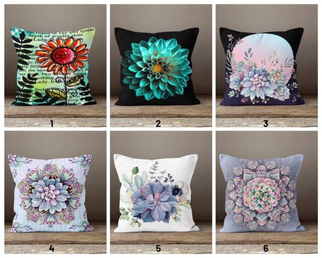 Violet Color Spring Flowers Pillow Case/Decorative Purple Turquoise Throw Top/Summer Trend Cushion Case/Living Room & Patio Decor - image 1