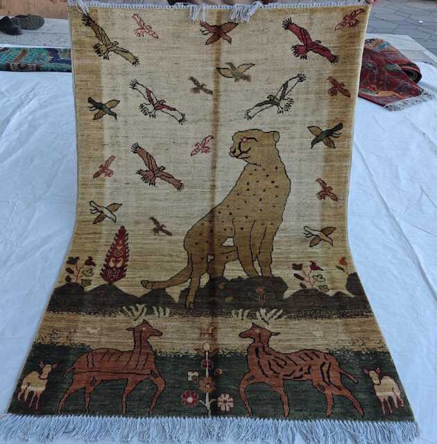 Handwoven Pictorial Wool Rug Afghan Design, 4.8x3.3 Ft - image 1