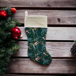 Rifle Paper Co Vintage Garden Peacock Metallic in Hunter Green Fabric Christmas Stocking - thumbnail 2